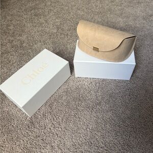 Tan Suede sunglasses case with gold hardware